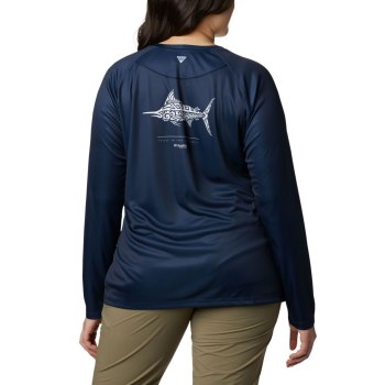 Dámské Mikiny Columbia PFG Tidal Long Sleeve Printed Fish Plus Size Tmavě Blankyt Bílé NITBVW407